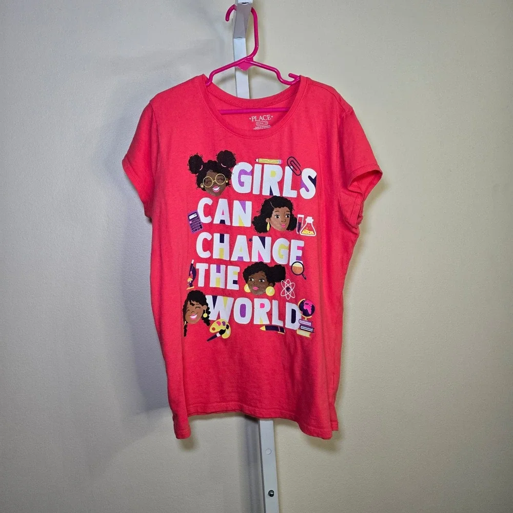 The Childrens Place Girls Can Change The World Graphic Tee Pink XL 14 STEM Shirt